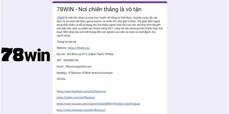liên hệ 78win 1 Liên hệ 78win bằng form doc google